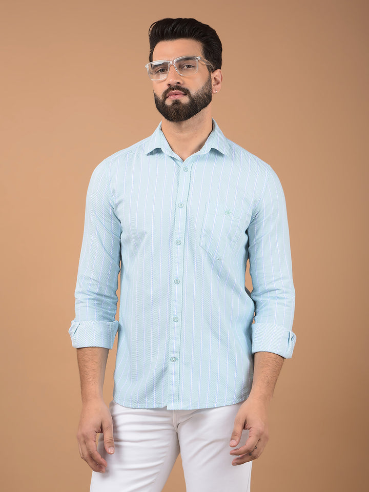 Green Vertical Stripes 100% Cotton Shirt-Men Shirts-Crimsoune Club
