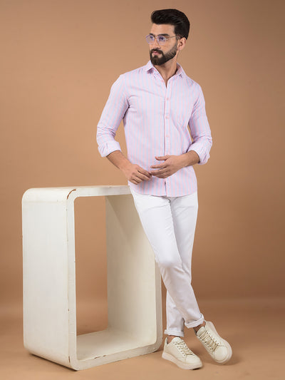Pink Vertical Stripes 100% Cotton Shirt-Men Shirts-Crimsoune Club