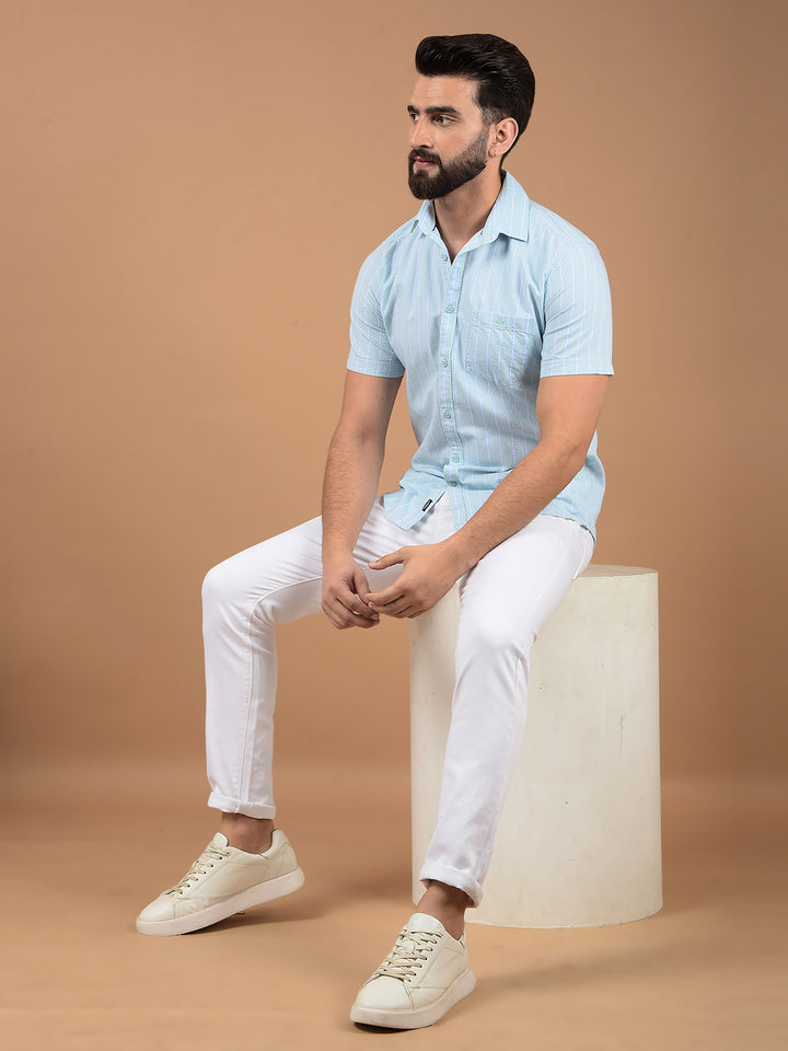 Green Vertical Stripes 100% Cotton Shirt-Men Shirts-Crimsoune Club