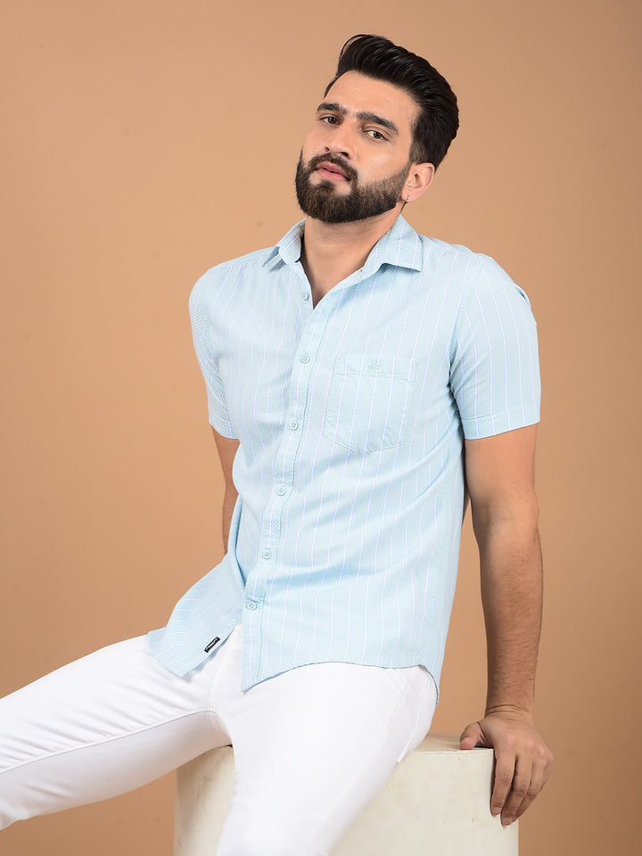 Green Vertical Stripes 100% Cotton Shirt-Men Shirts-Crimsoune Club