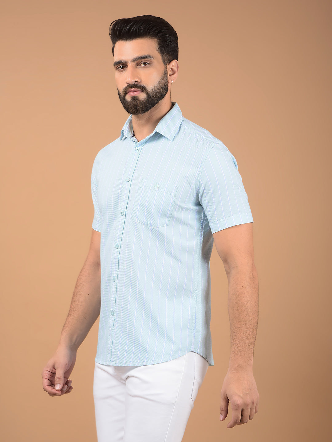 Green Vertical Stripes 100% Cotton Shirt-Men Shirts-Crimsoune Club