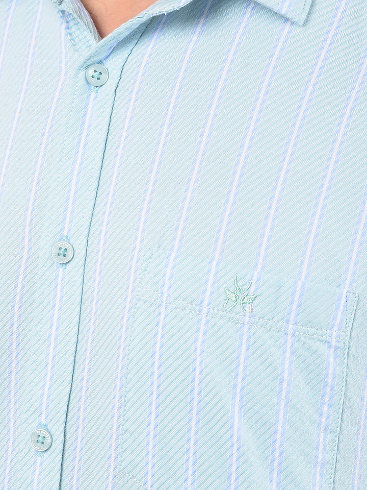 Green Vertical Stripes 100% Cotton Shirt-Men Shirts-Crimsoune Club