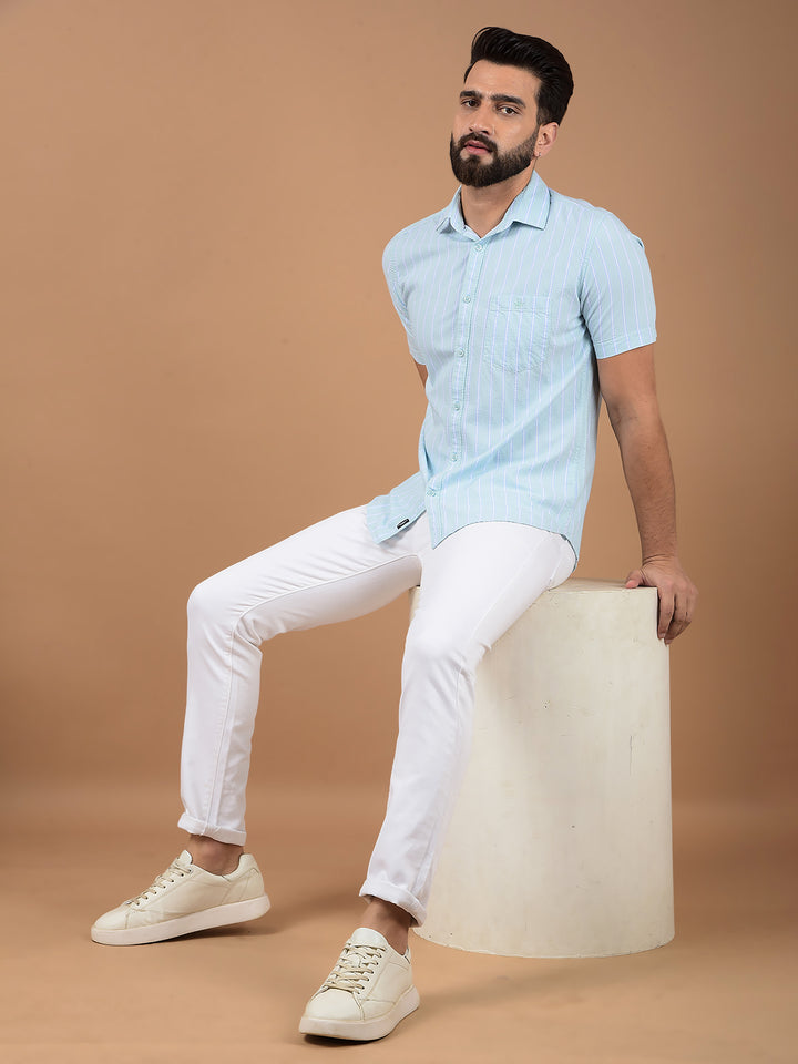 Green Vertical Stripes 100% Cotton Shirt-Men Shirts-Crimsoune Club
