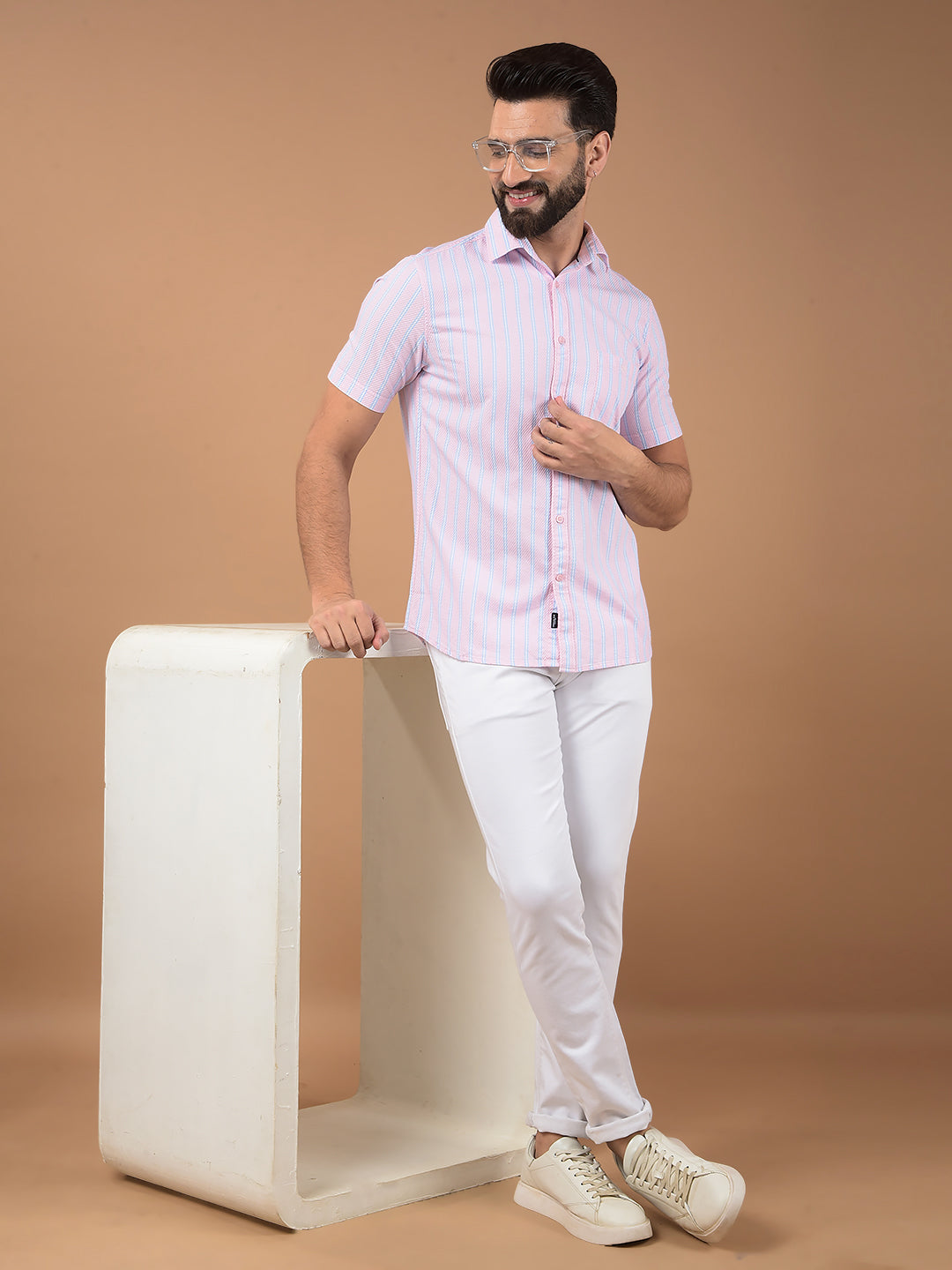 Pink Vertical Stripes 100% Cotton Shirt-Men Shirts-Crimsoune Club