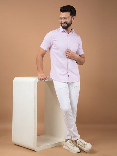 Pink Vertical Stripes 100% Cotton Shirt-Men Shirts-Crimsoune Club