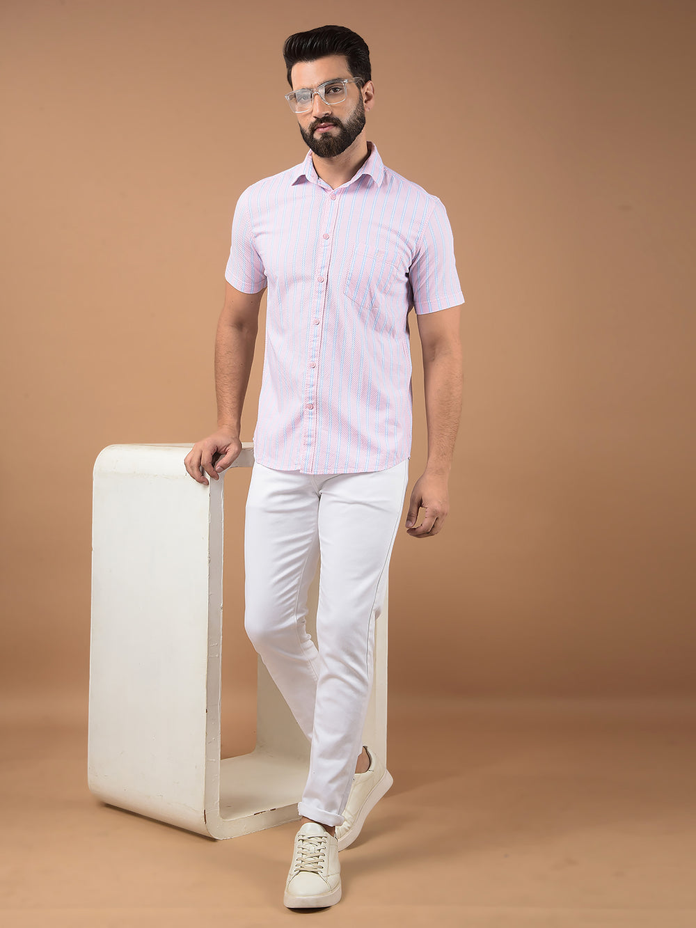 Pink Vertical Stripes 100% Cotton Shirt-Men Shirts-Crimsoune Club