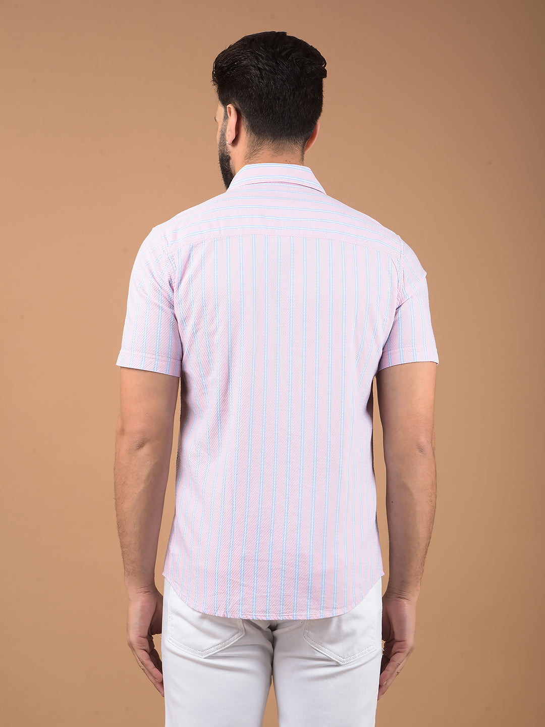 Pink Vertical Stripes 100% Cotton Shirt-Men Shirts-Crimsoune Club
