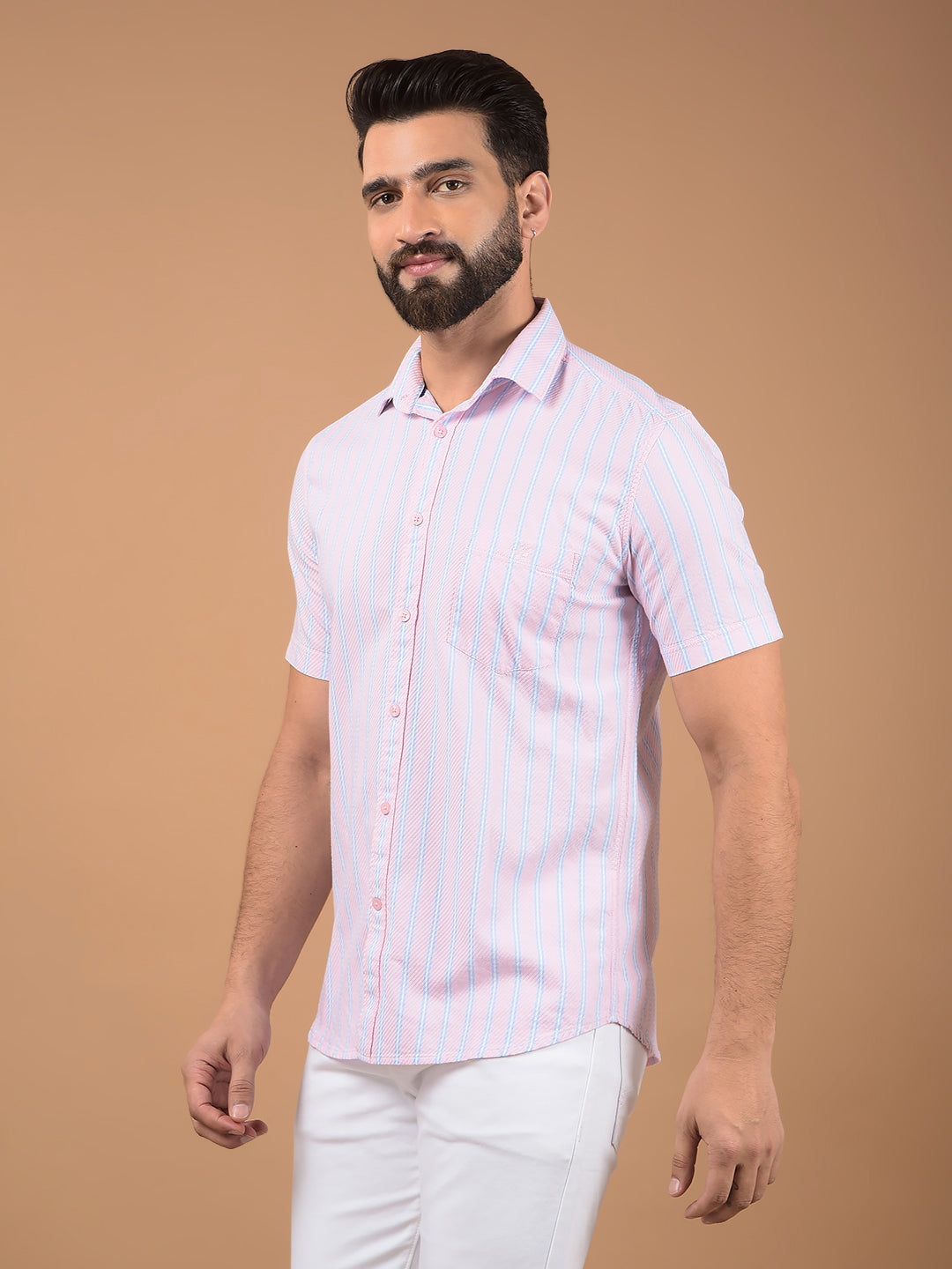 Pink Vertical Stripes 100% Cotton Shirt-Men Shirts-Crimsoune Club