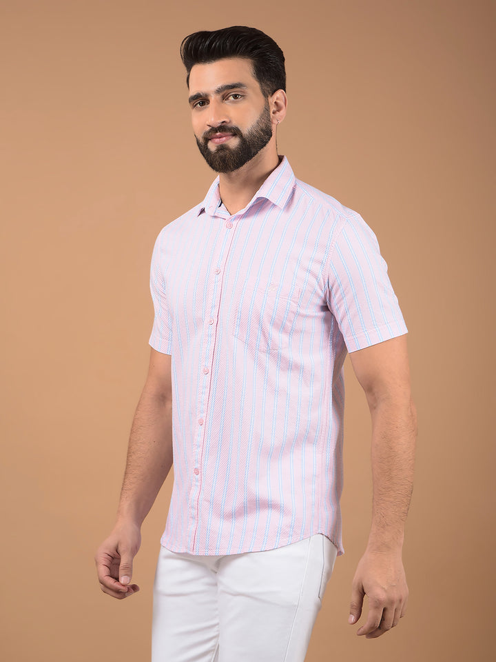 Pink Vertical Stripes 100% Cotton Shirt-Men Shirts-Crimsoune Club