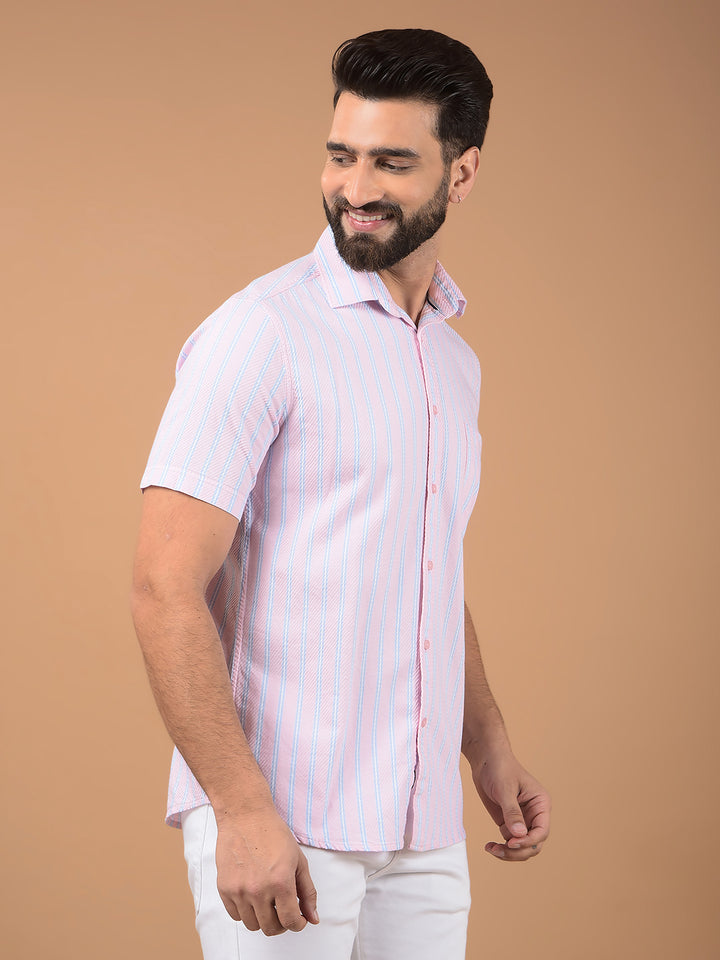 Pink Vertical Stripes 100% Cotton Shirt-Men Shirts-Crimsoune Club