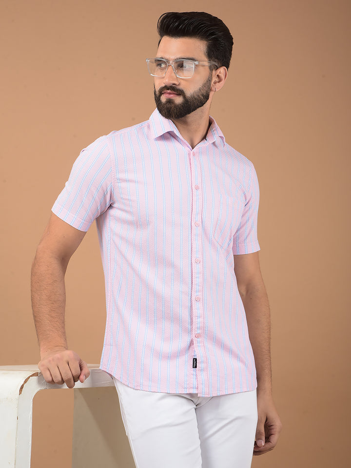 Pink Vertical Stripes 100% Cotton Shirt-Men Shirts-Crimsoune Club