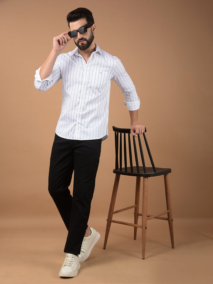 White Vertical Stripes 100% Cotton Shirt-Men Shirts-Crimsoune Club