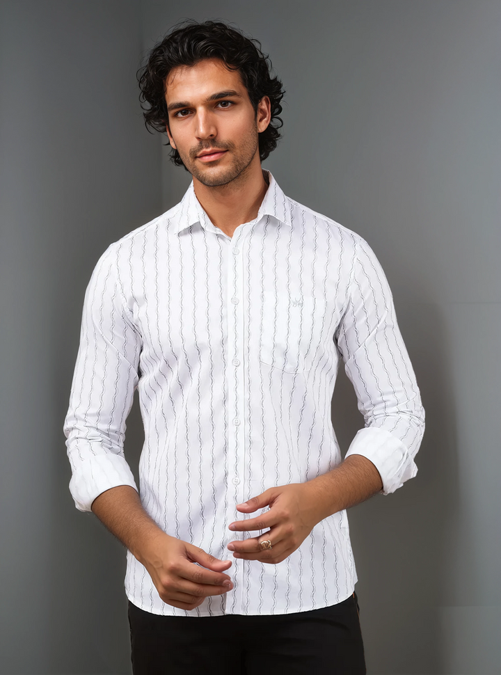 White Vertical Stripes 100% Cotton Shirt-Men Shirts-Crimsoune Club