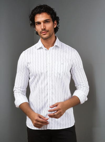 White Vertical Stripes 100% Cotton Shirt-Men Shirts-Crimsoune Club