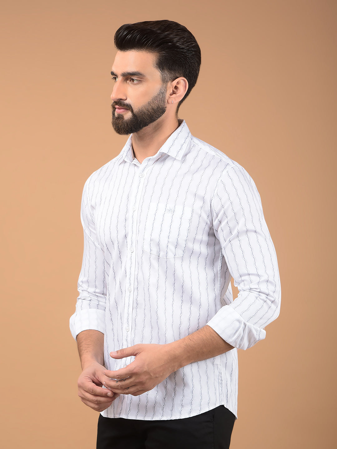 White Vertical Stripes 100% Cotton Shirt-Men Shirts-Crimsoune Club