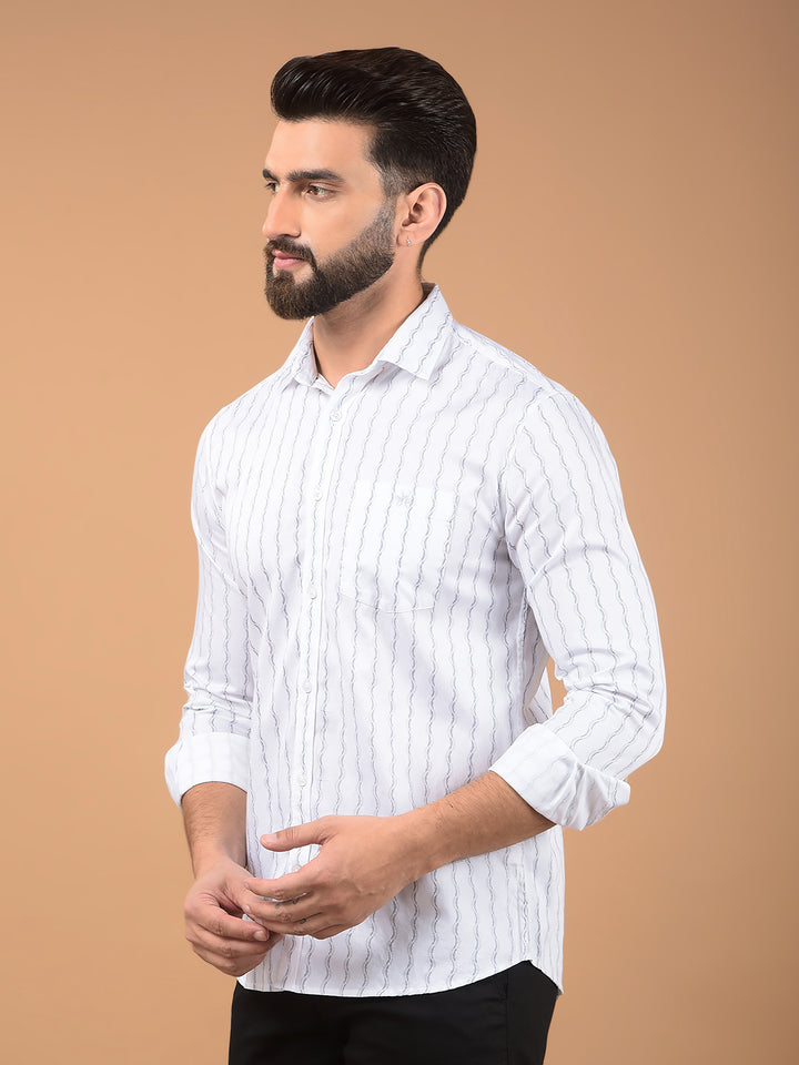 White Vertical Stripes 100% Cotton Shirt-Men Shirts-Crimsoune Club