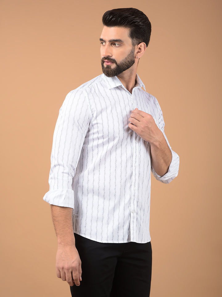 White Vertical Stripes 100% Cotton Shirt-Men Shirts-Crimsoune Club