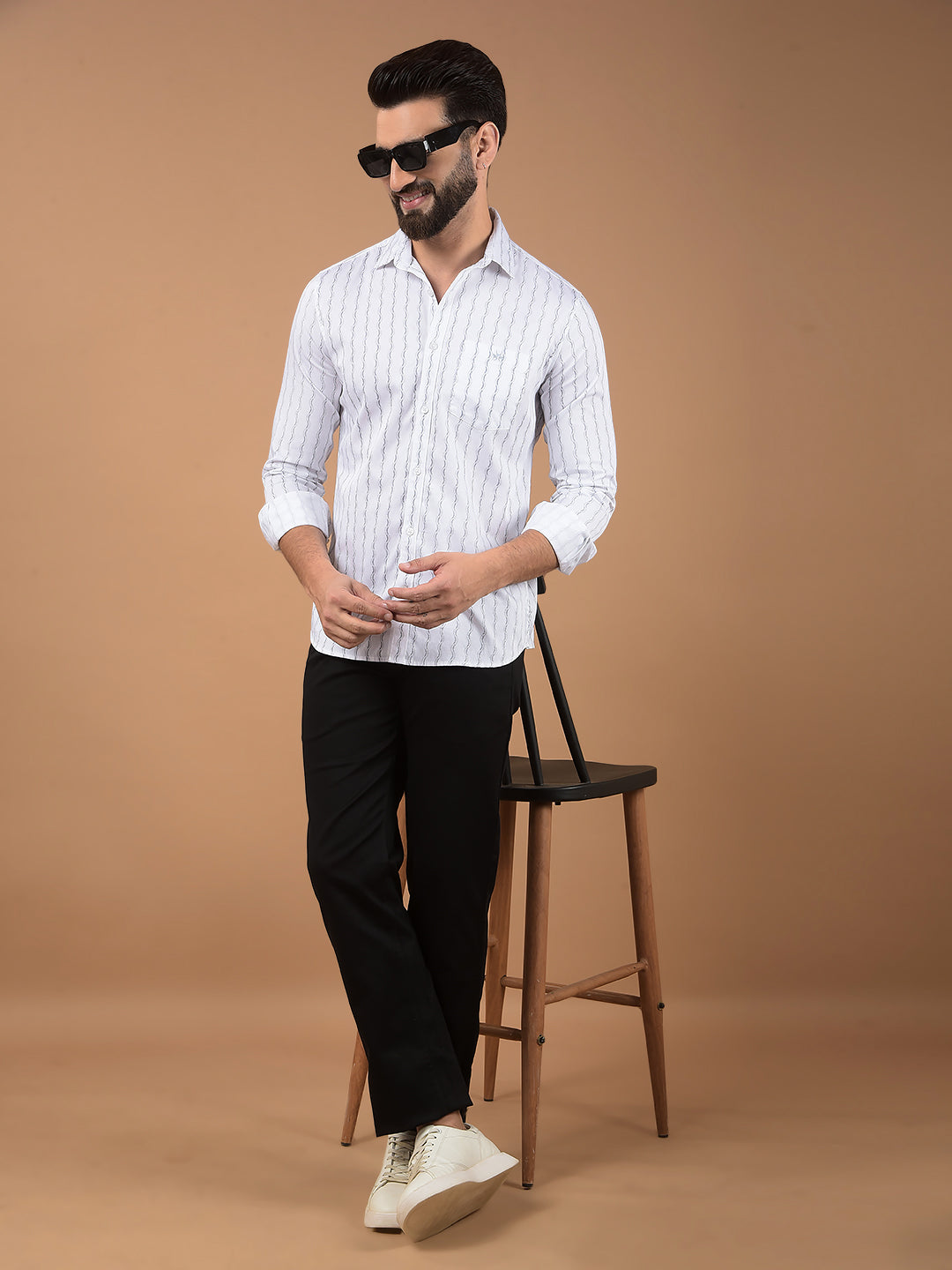 White Vertical Stripes 100% Cotton Shirt-Men Shirts-Crimsoune Club