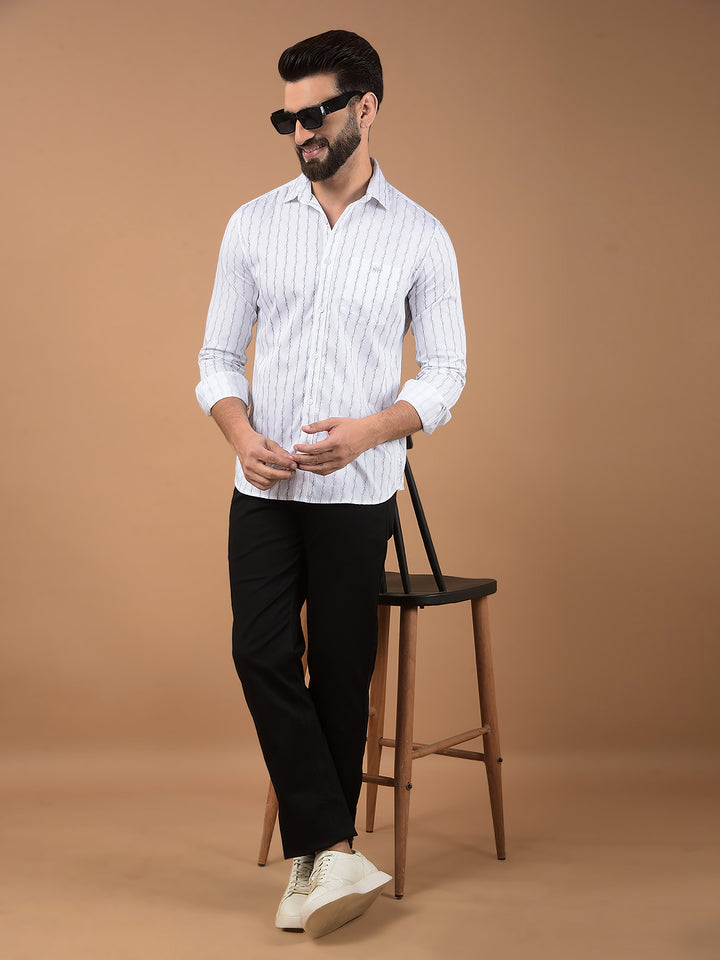 White Vertical Stripes 100% Cotton Shirt-Men Shirts-Crimsoune Club