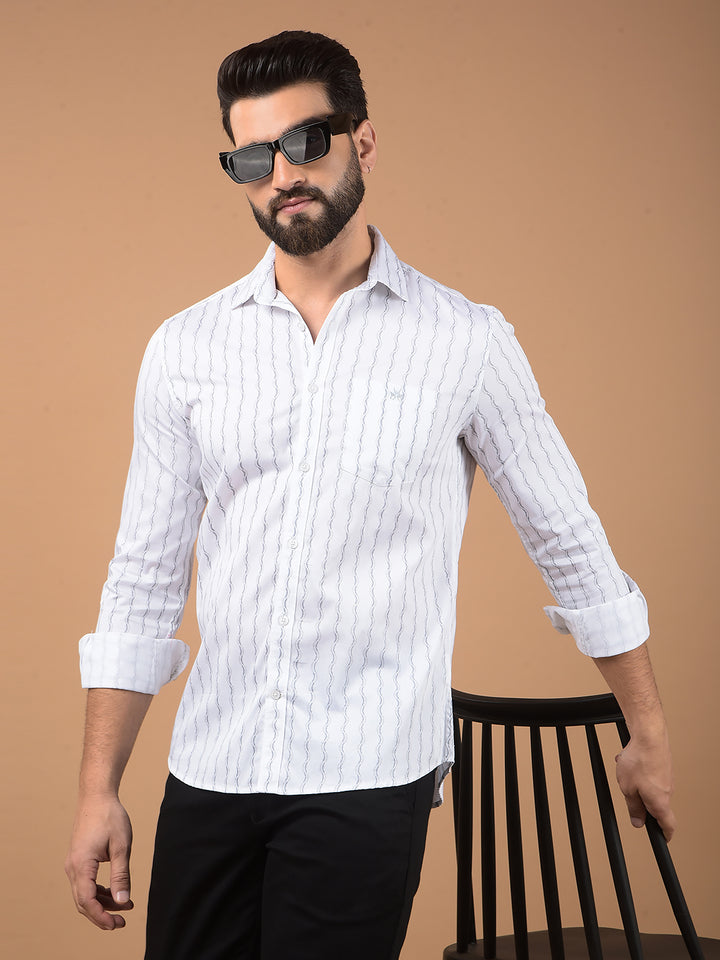 White Vertical Stripes 100% Cotton Shirt-Men Shirts-Crimsoune Club