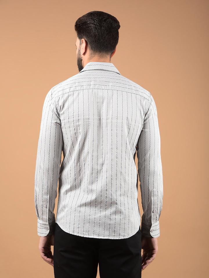 Grey Vertical Stripes 100% Cotton Shirt-Men Shirts-Crimsoune Club