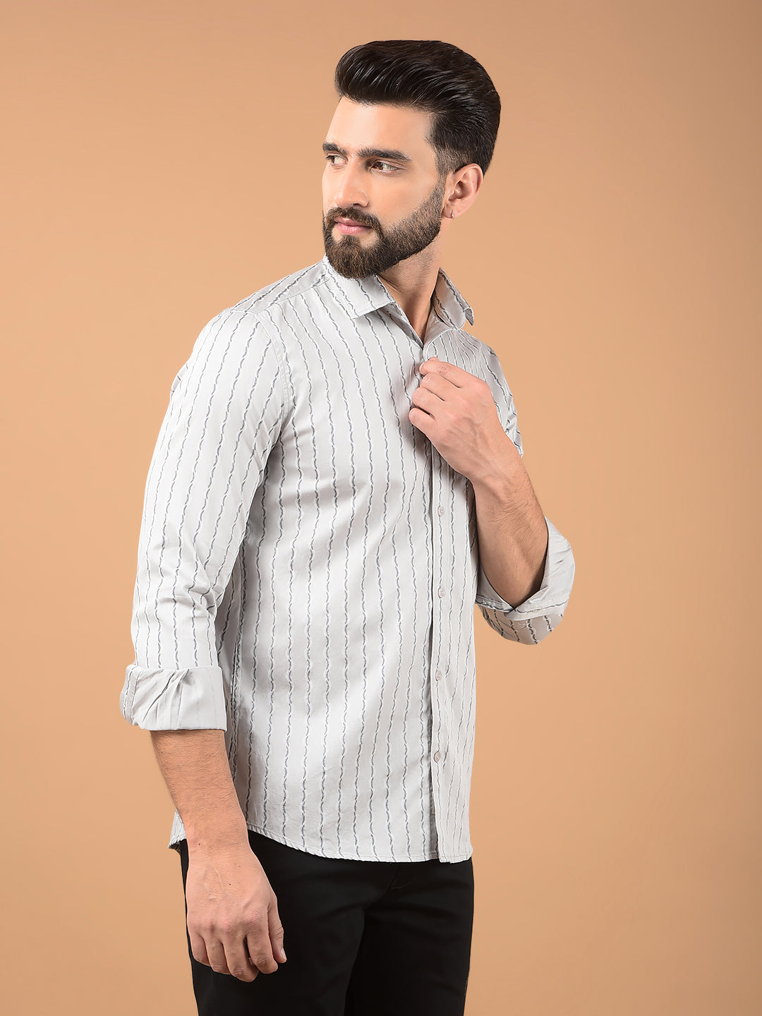 Grey Vertical Stripes 100% Cotton Shirt-Men Shirts-Crimsoune Club