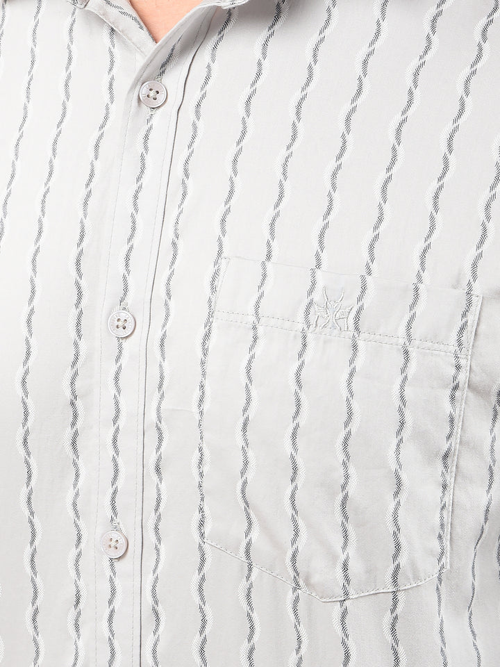 Grey Vertical Stripes 100% Cotton Shirt-Men Shirts-Crimsoune Club