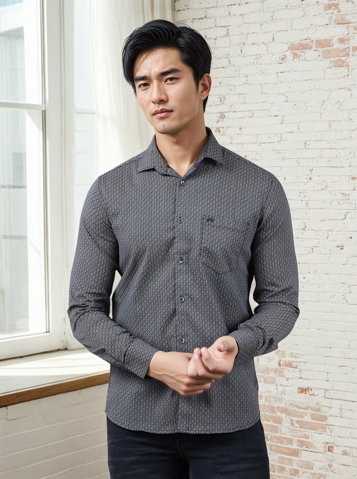 Navy Blue Printed Shirt-Men Shirts-Crimsoune Club