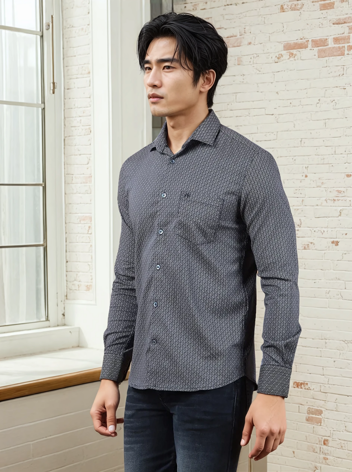 Navy Blue Printed Shirt-Men Shirts-Crimsoune Club