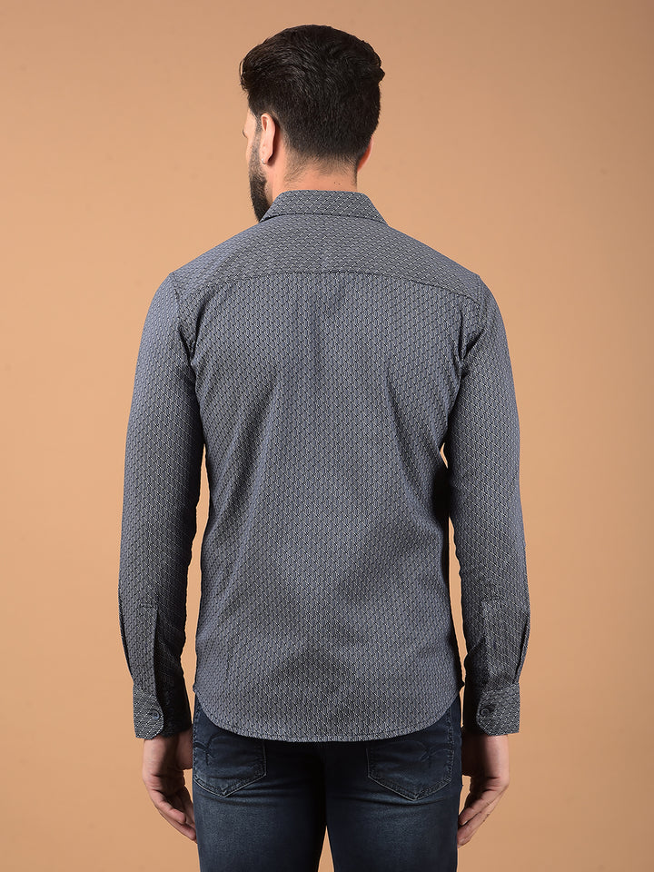 Navy Blue Printed Shirt-Men Shirts-Crimsoune Club