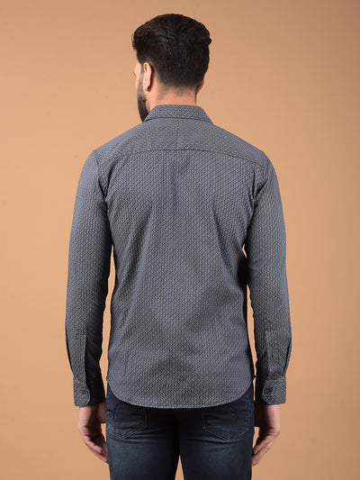 Navy Blue Printed Shirt-Men Shirts-Crimsoune Club