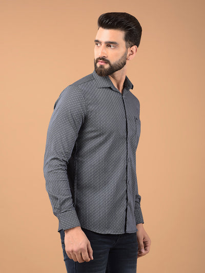 Navy Blue Printed Shirt-Men Shirts-Crimsoune Club