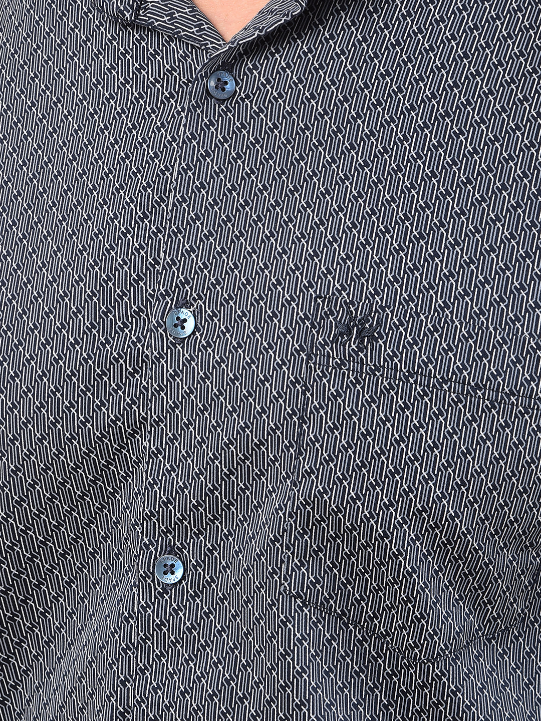 Navy Blue Printed Shirt-Men Shirts-Crimsoune Club