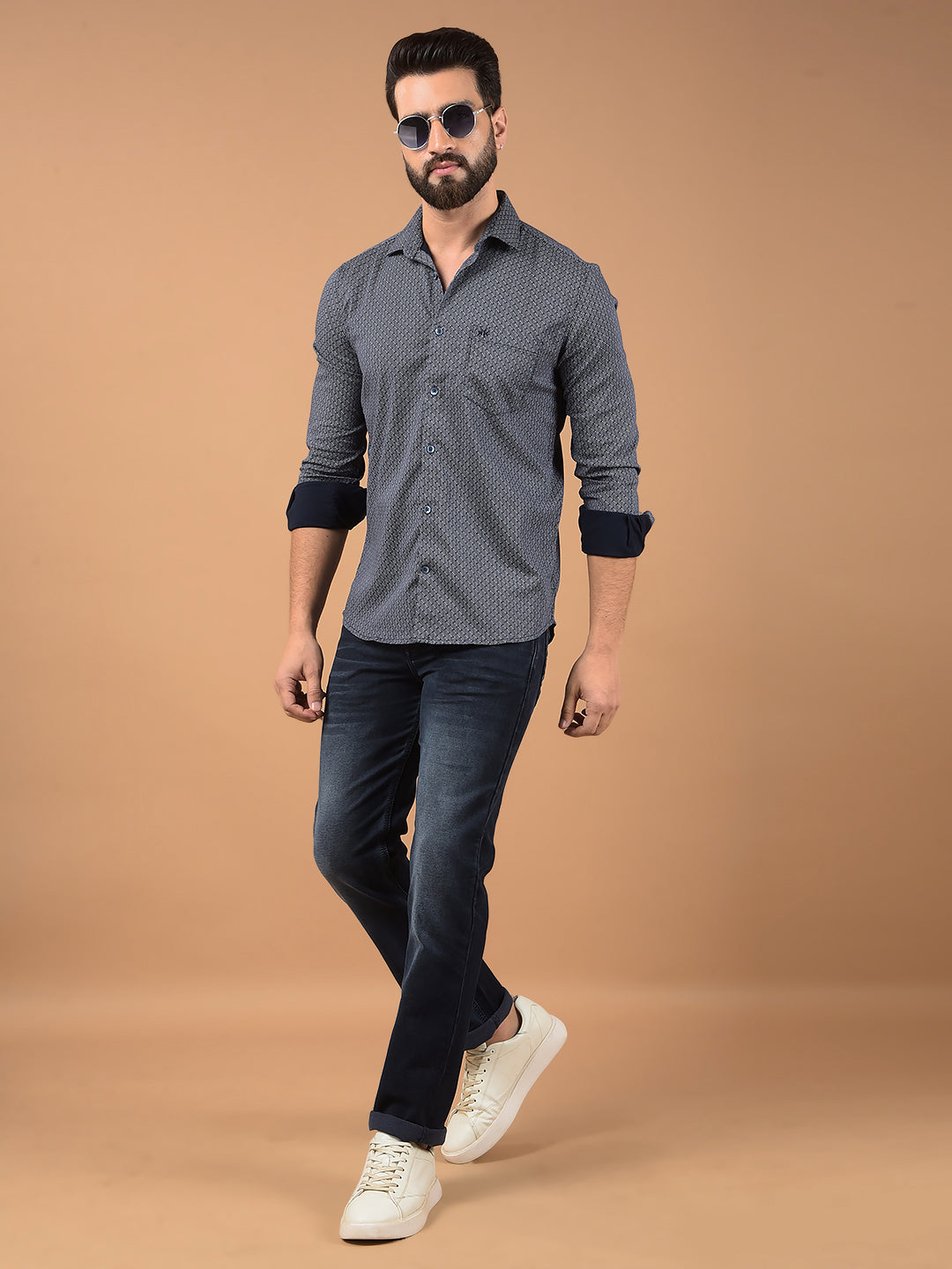 Navy Blue Printed Shirt-Men Shirts-Crimsoune Club