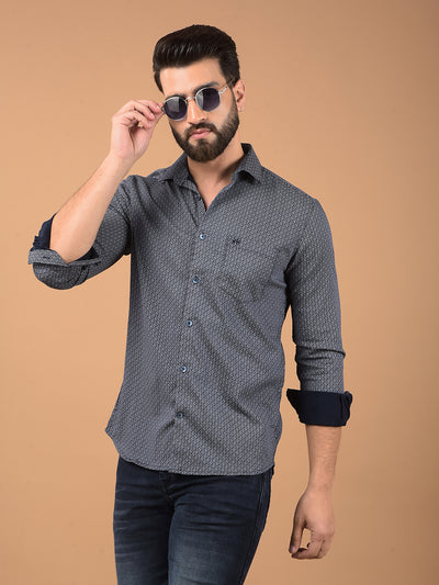 Navy Blue Printed Shirt-Men Shirts-Crimsoune Club