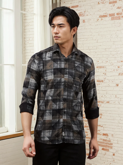 Grey Printed Shirt-Men Shirts-Crimsoune Club
