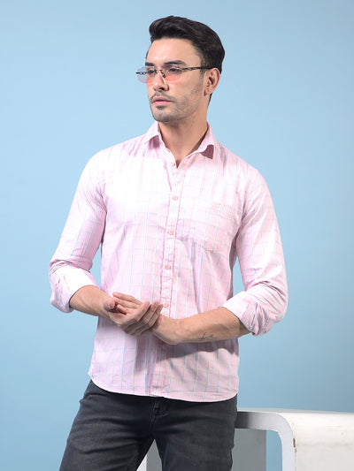 Men's Pink Checked 100% Cotton Shirt-Men Shirts-Crimsoune Club