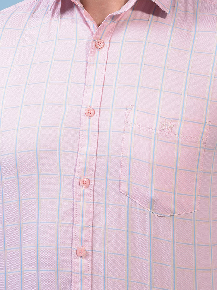 Men's Pink Checked 100% Cotton Shirt-Men Shirts-Crimsoune Club