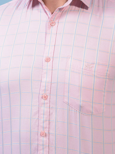 Men's Pink Checked 100% Cotton Shirt-Men Shirts-Crimsoune Club