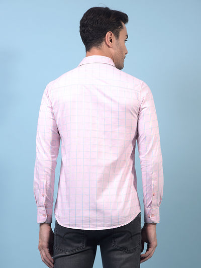 Men's Pink Checked 100% Cotton Shirt-Men Shirts-Crimsoune Club