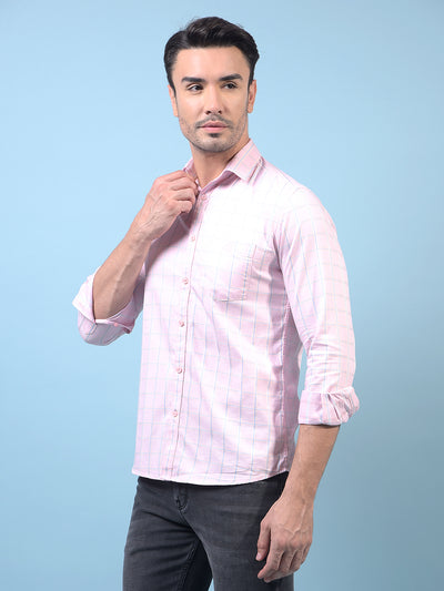 Men's Pink Checked 100% Cotton Shirt-Men Shirts-Crimsoune Club