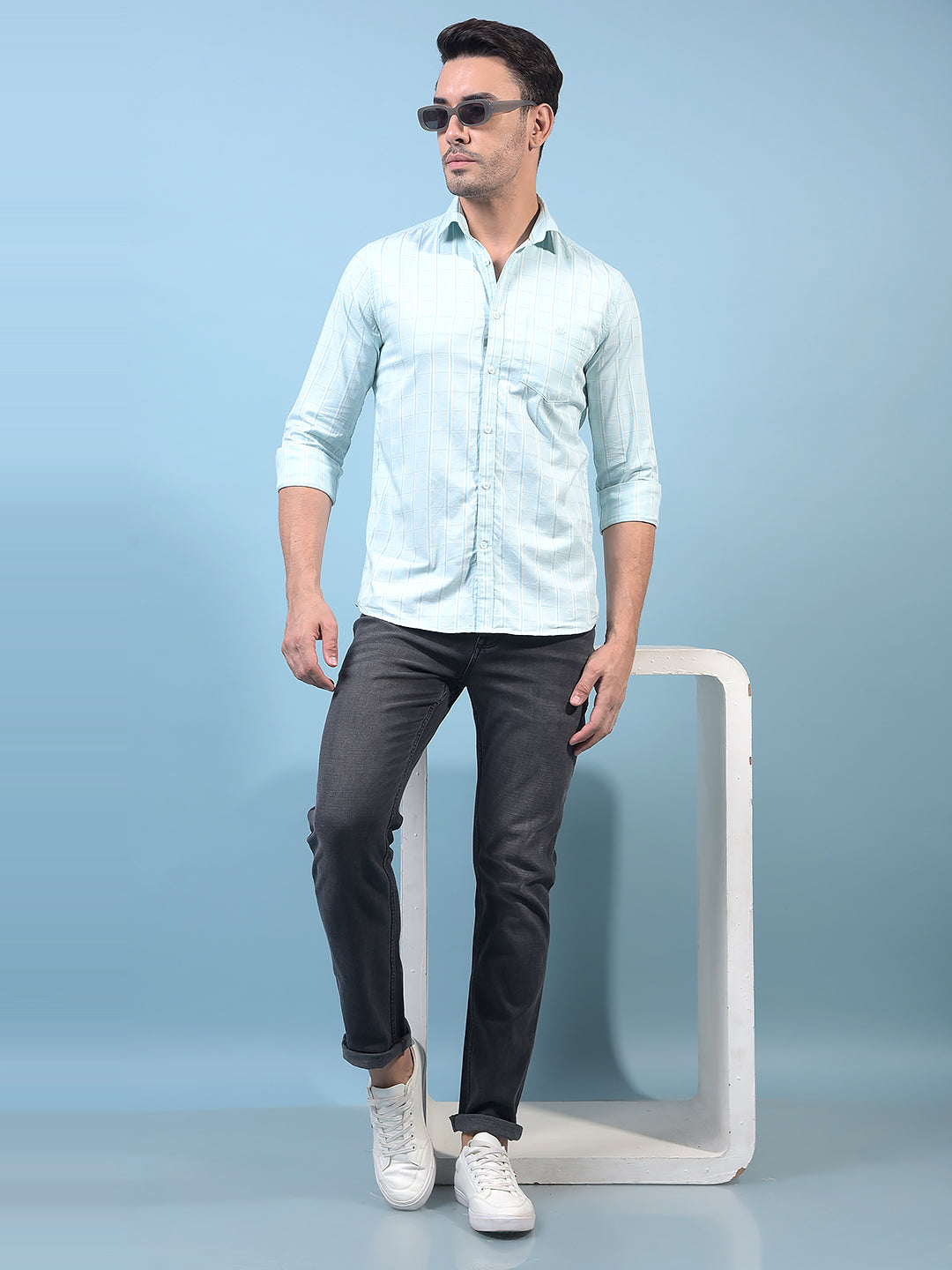 Men's Green Checked 100% Cotton Shirt-Men Shirts-Crimsoune Club