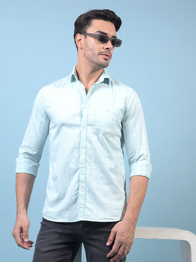 Men's Green Checked 100% Cotton Shirt-Men Shirts-Crimsoune Club