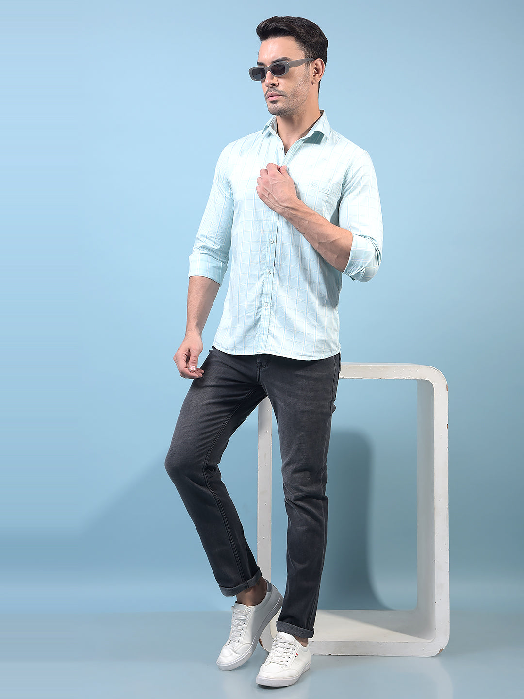 Men's Green Checked 100% Cotton Shirt-Men Shirts-Crimsoune Club
