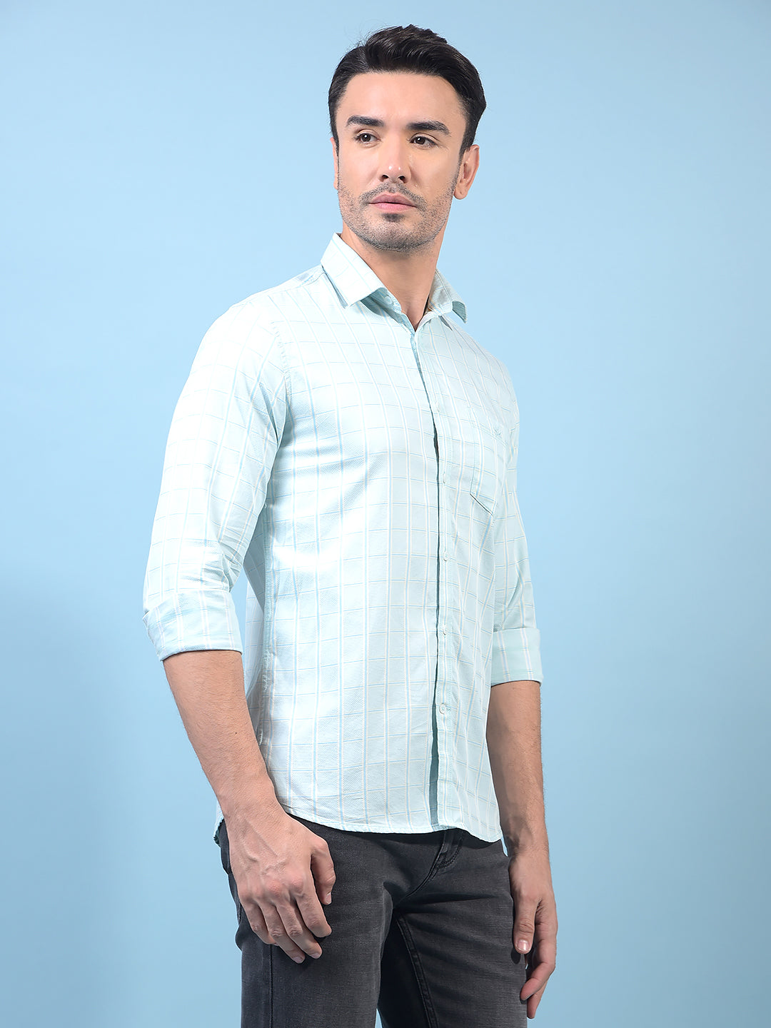 Men's Green Checked 100% Cotton Shirt-Men Shirts-Crimsoune Club