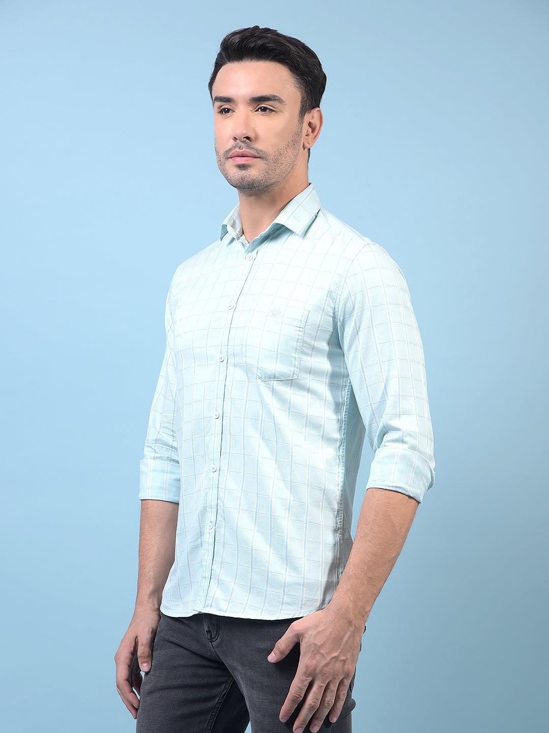 Men's Green Checked 100% Cotton Shirt-Men Shirts-Crimsoune Club