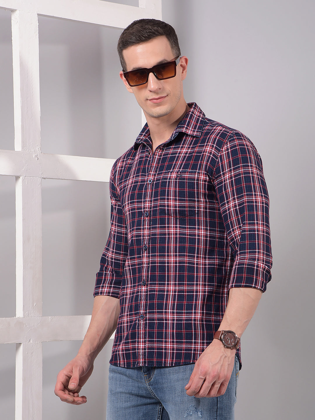 Red Checked 100% Cotton Shirt-Men Shirts-Crimsoune Club
