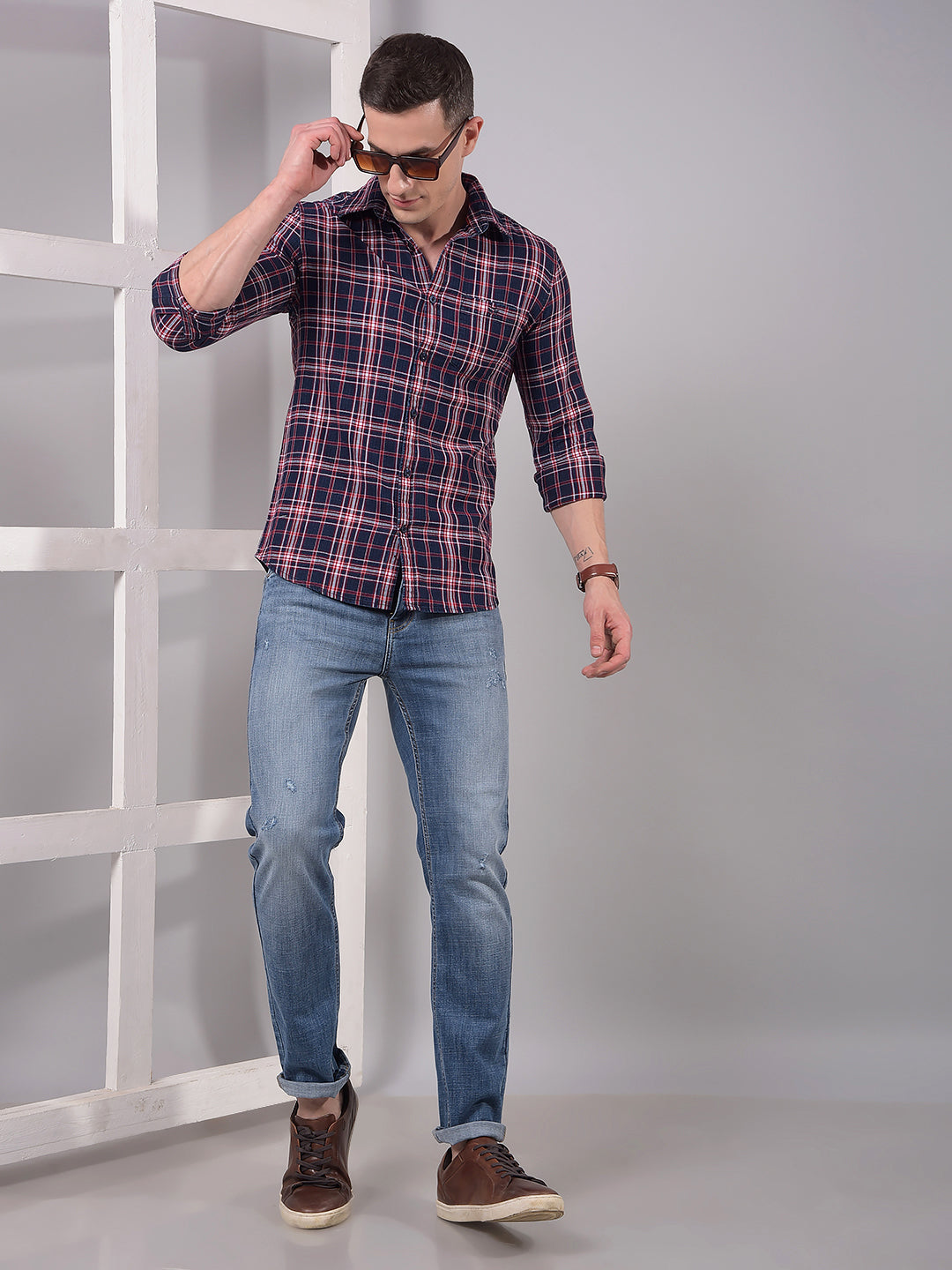 Red Checked 100% Cotton Shirt-Men Shirts-Crimsoune Club