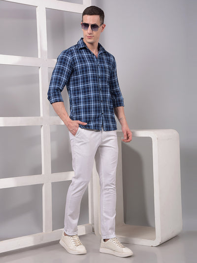 Blue Checked 100% Cotton Shirt-Men Shirts-Crimsoune Club