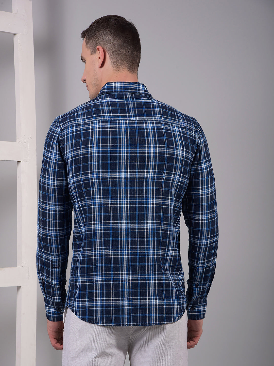 Blue Checked 100% Cotton Shirt-Men Shirts-Crimsoune Club